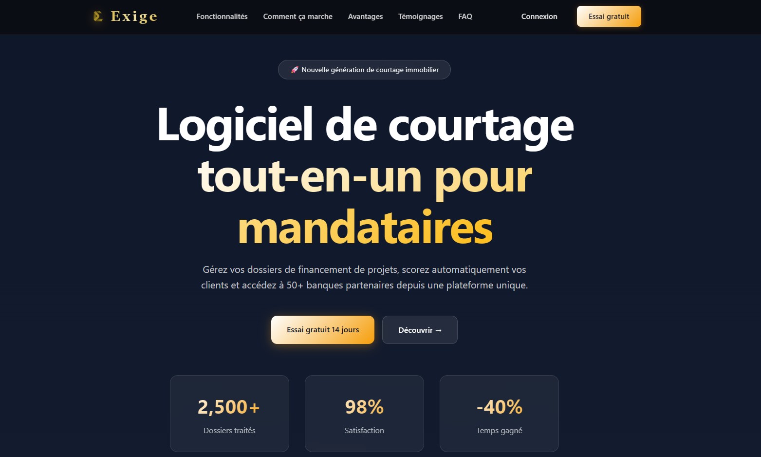 Capture d'écran du site Exige.pro